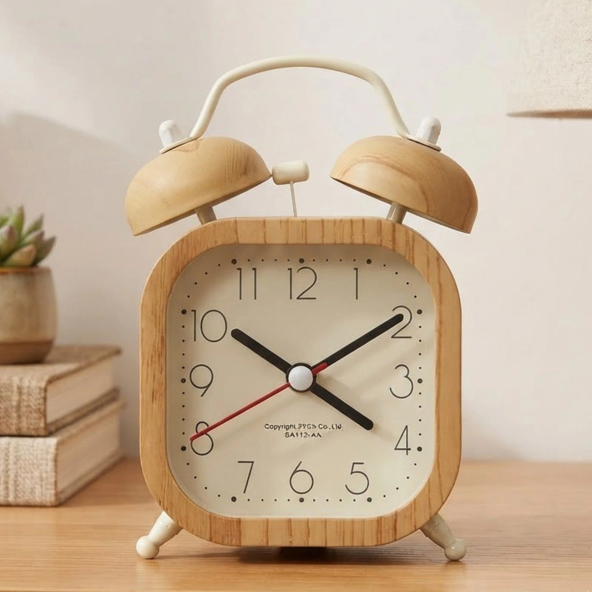 alarm clock wooden & white square 5''x3'' china