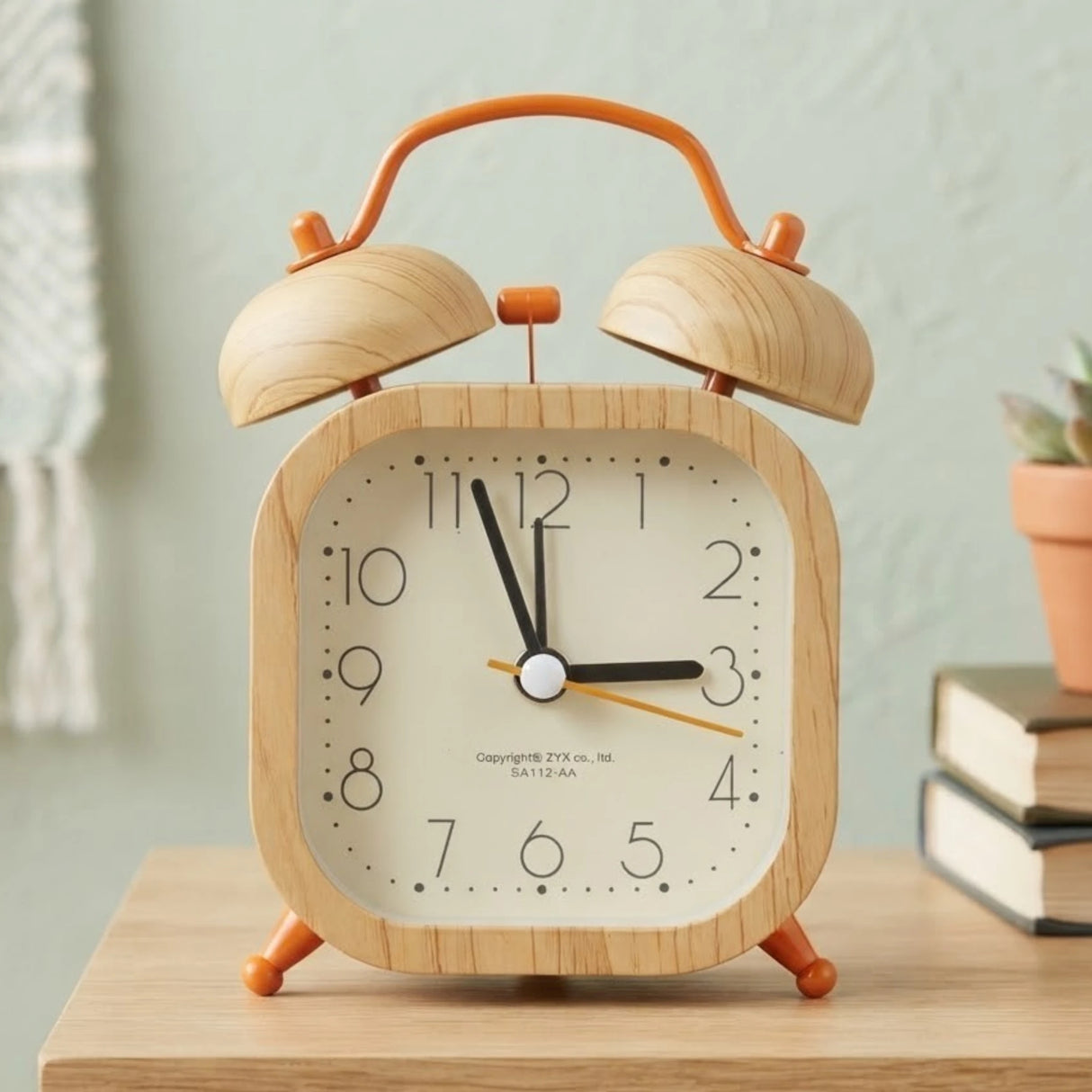 alarm clock wooden & orange square 5''x3'' china