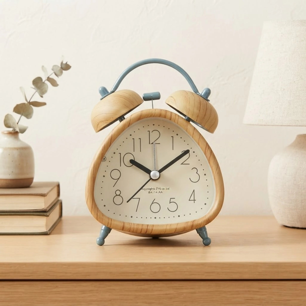 alarm clock wooden & blue triangle 5''x3'' china