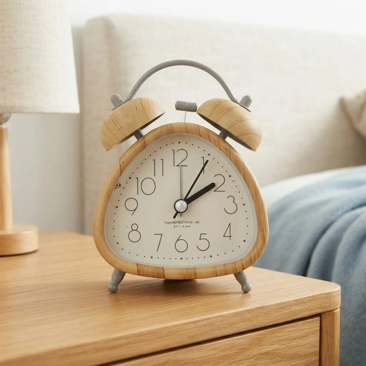 alarm clock wooden & grey triangle 5''x3'' china