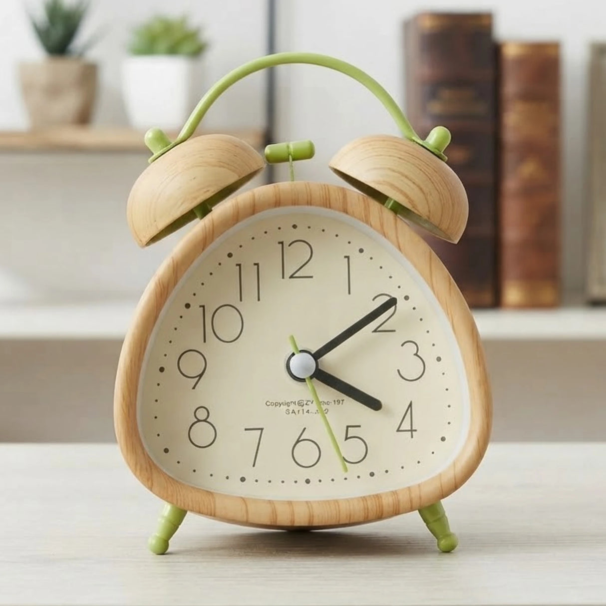 alarm clock wooden & green triangle 5''x3'' china