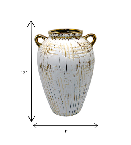 ceramic vase white with golden lines large china