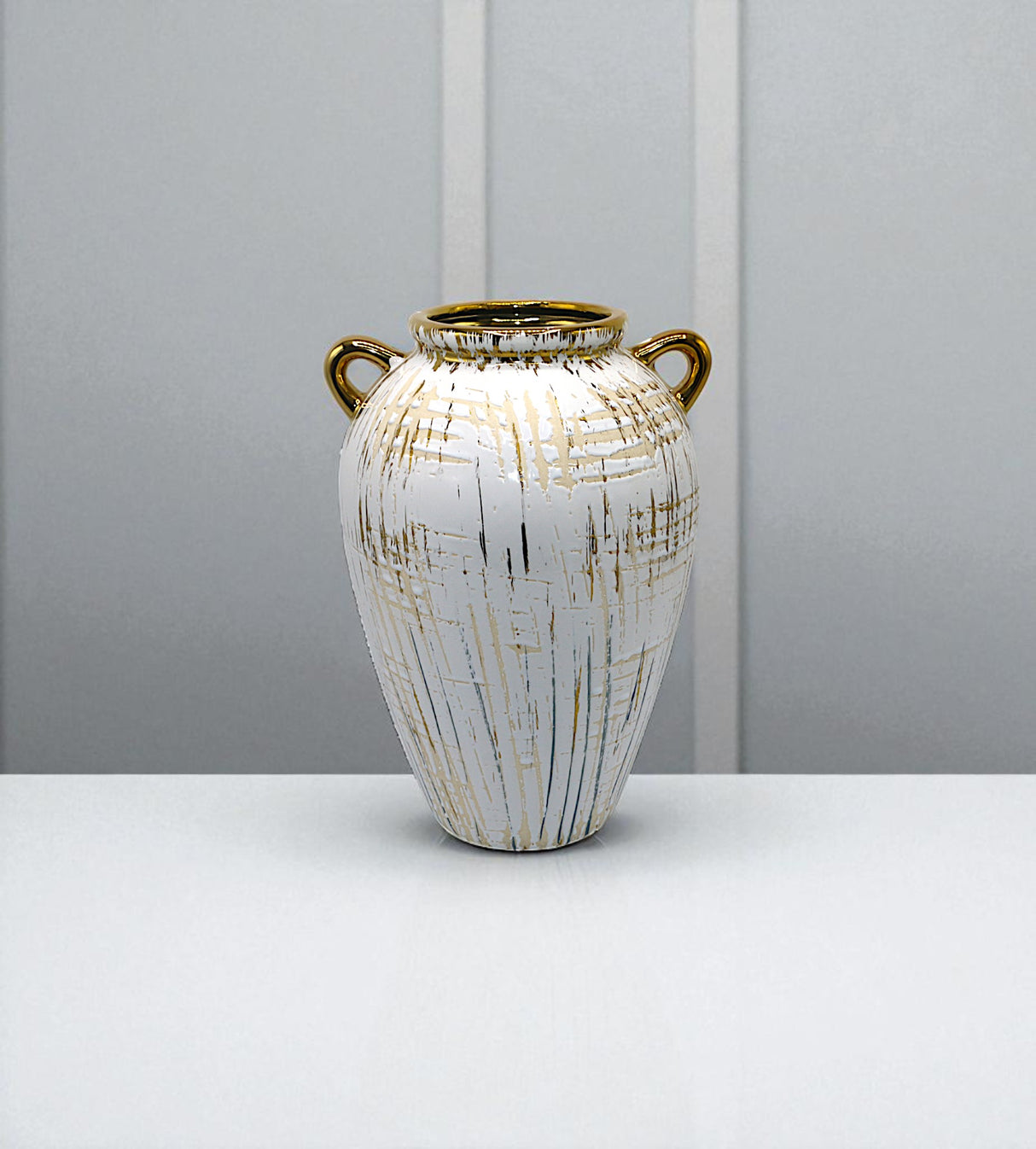 ceramic vase white with golden lines large china