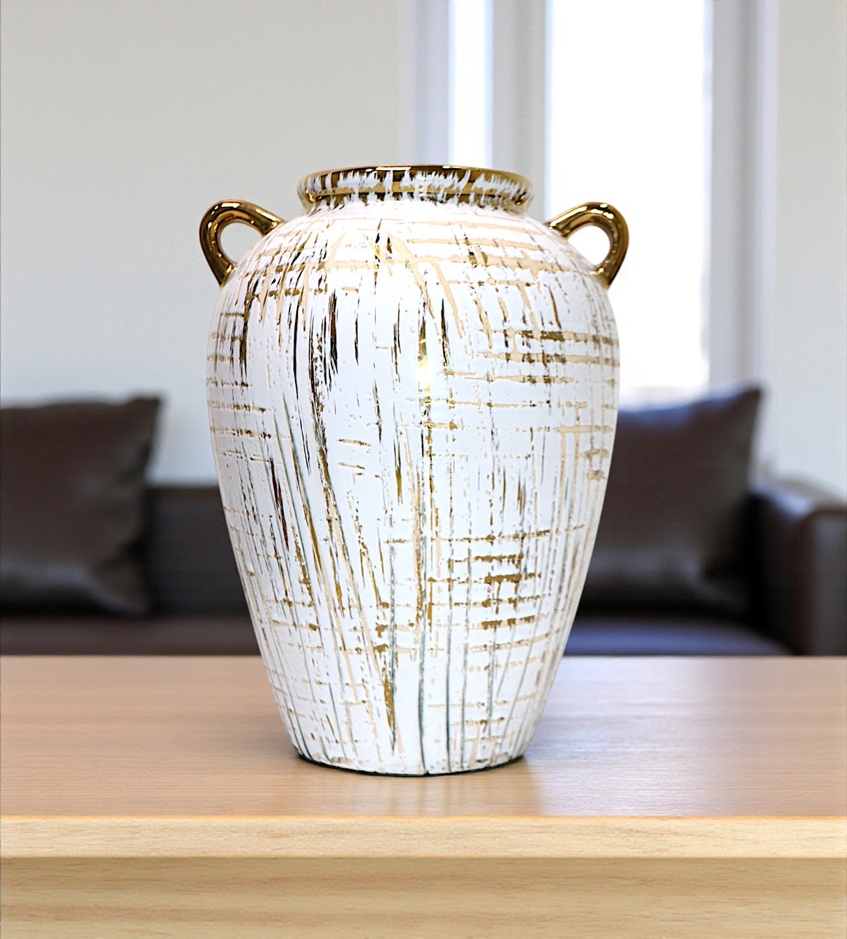 ceramic vase white with golden lines medium china