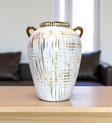 ceramic vase white with golden lines medium china