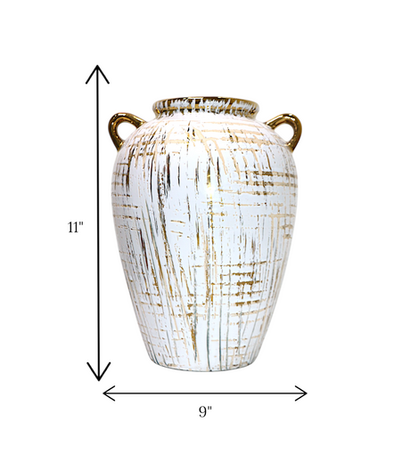 ceramic vase white with golden lines medium china