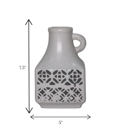 ceramic white & gray floral vase small china