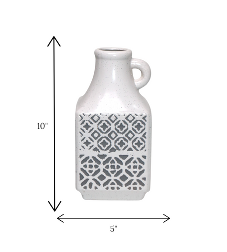 ceramic white & gray floral vase medium china