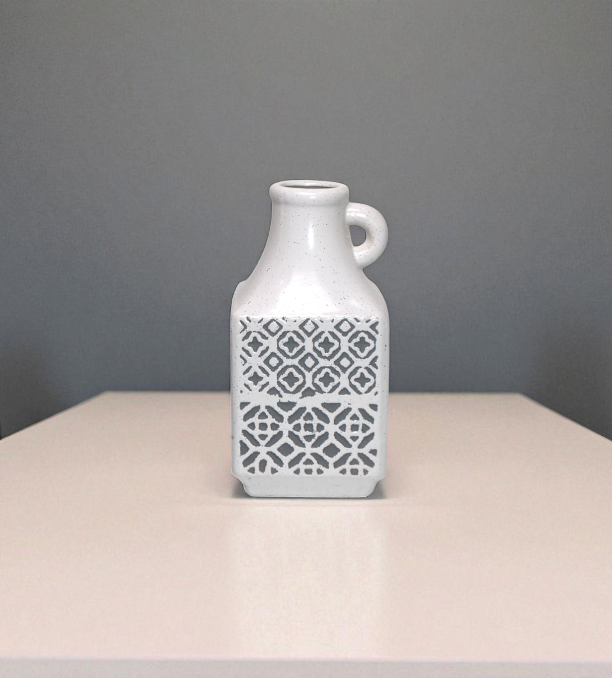 ceramic white & gray floral vase medium china