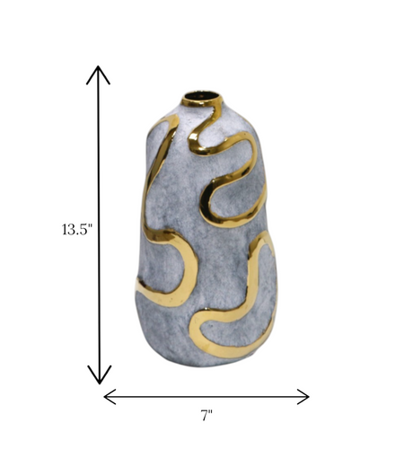 ceramic vase grey & golden wavy lines large china