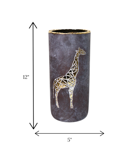 ceramic vase gray & golden giraffe medium china