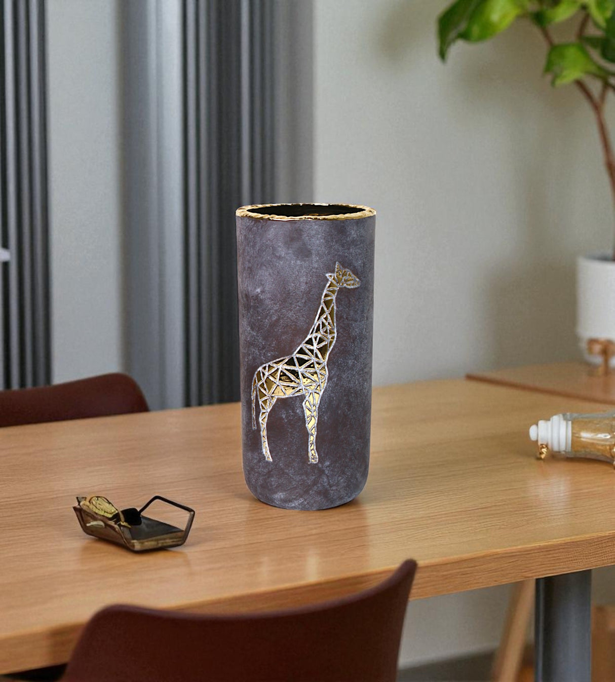 ceramic vase gray & golden giraffe medium china
