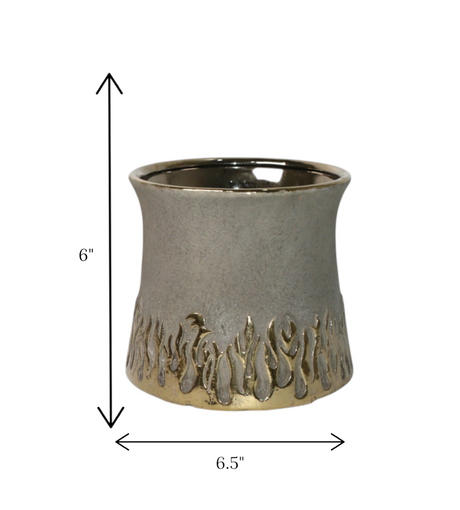 ceramic vase gray & golden medium china