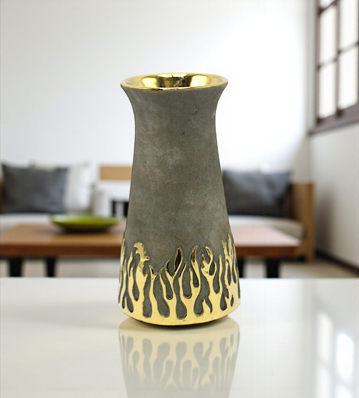 ceramic vase gray & golden small china