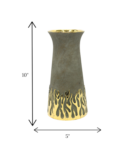ceramic vase gray & golden medium china