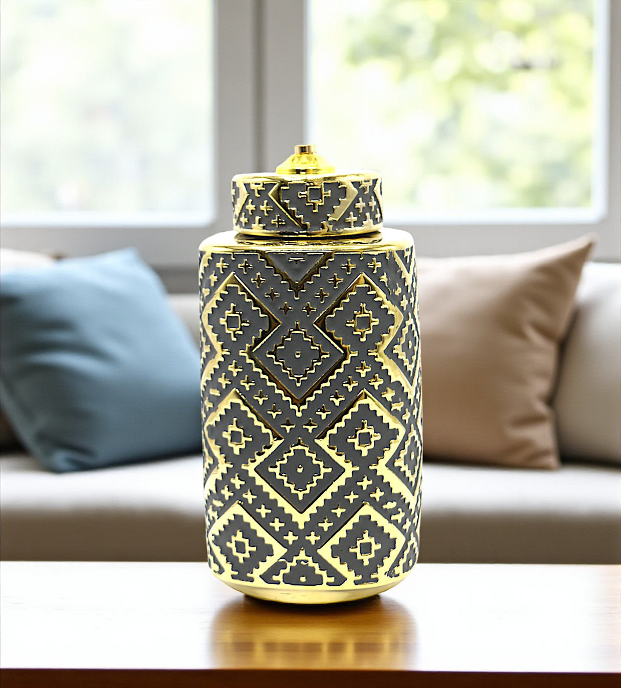 ceramic candy jar black & gloden large china