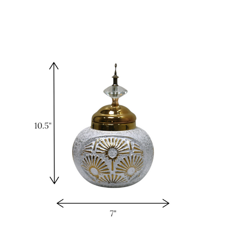 ceramic candy jar grey & golden small china