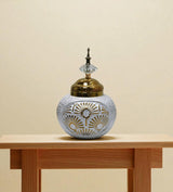 ceramic candy jar grey & golden small china