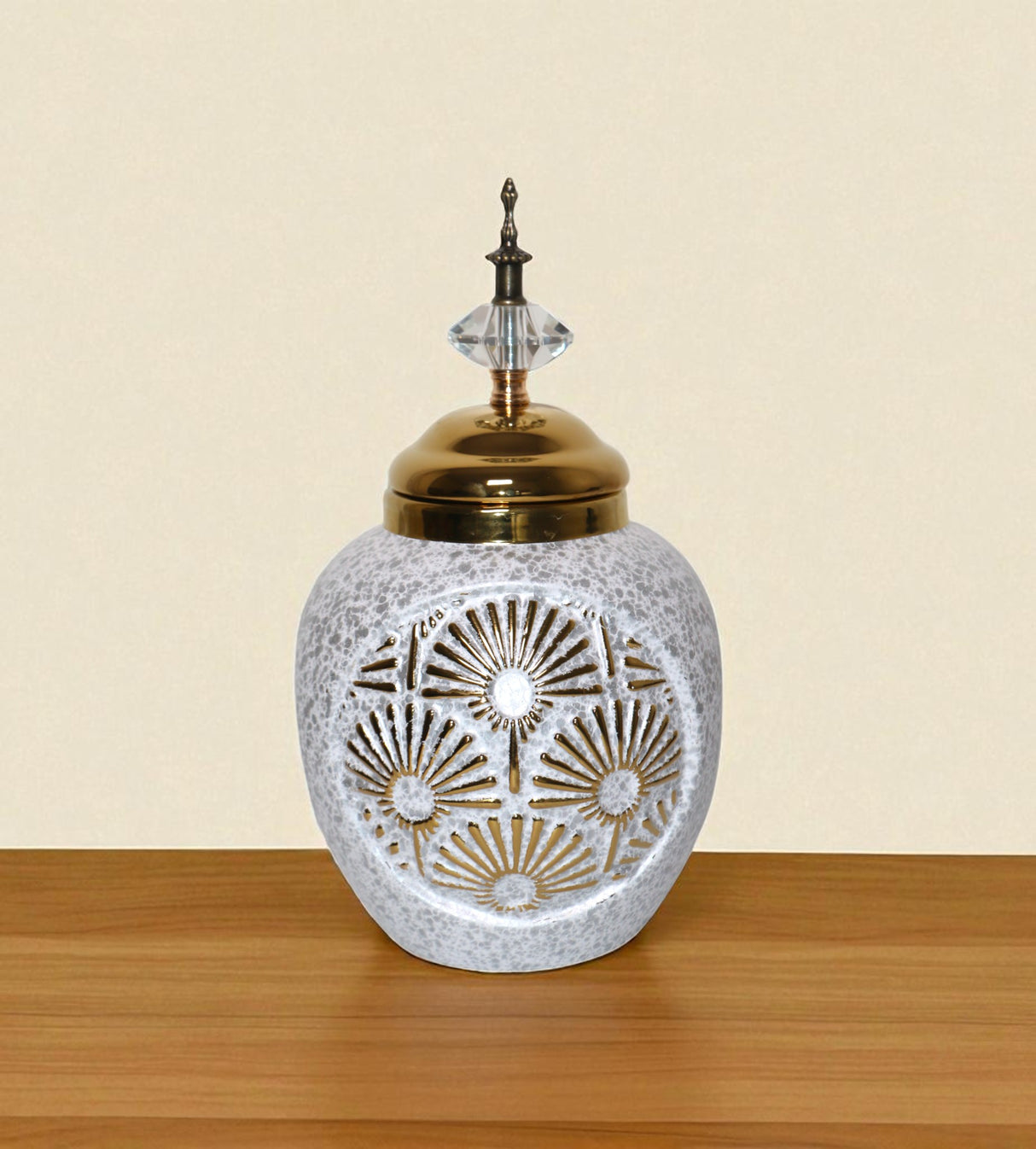 ceramic candy jar gray & golden medium china