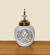 ceramic candy jar gray & golden medium china