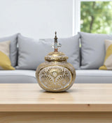ceramic gray & golden floral candy jar small china
