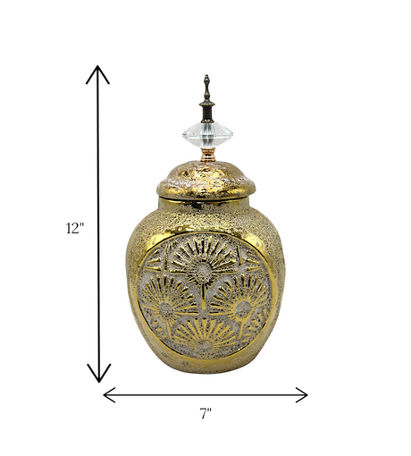 ceramic gray & golden floral candy jar medium china