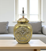 ceramic gray & golden floral candy jar medium china