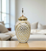 ceramic gray & golden floral candy jar large china
