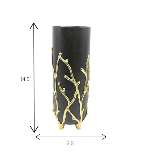 ceramic vase black & golden large china