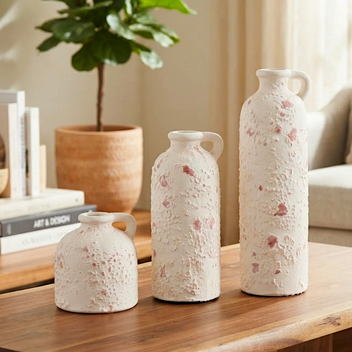ceramic vase textured off white 3pc china