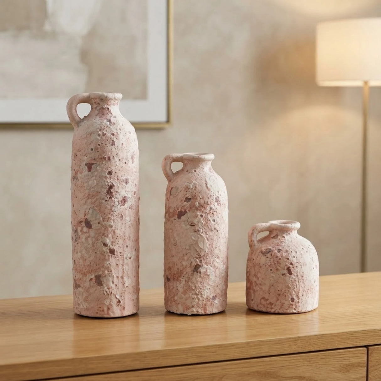 ceramic vase textured pink 3pc china