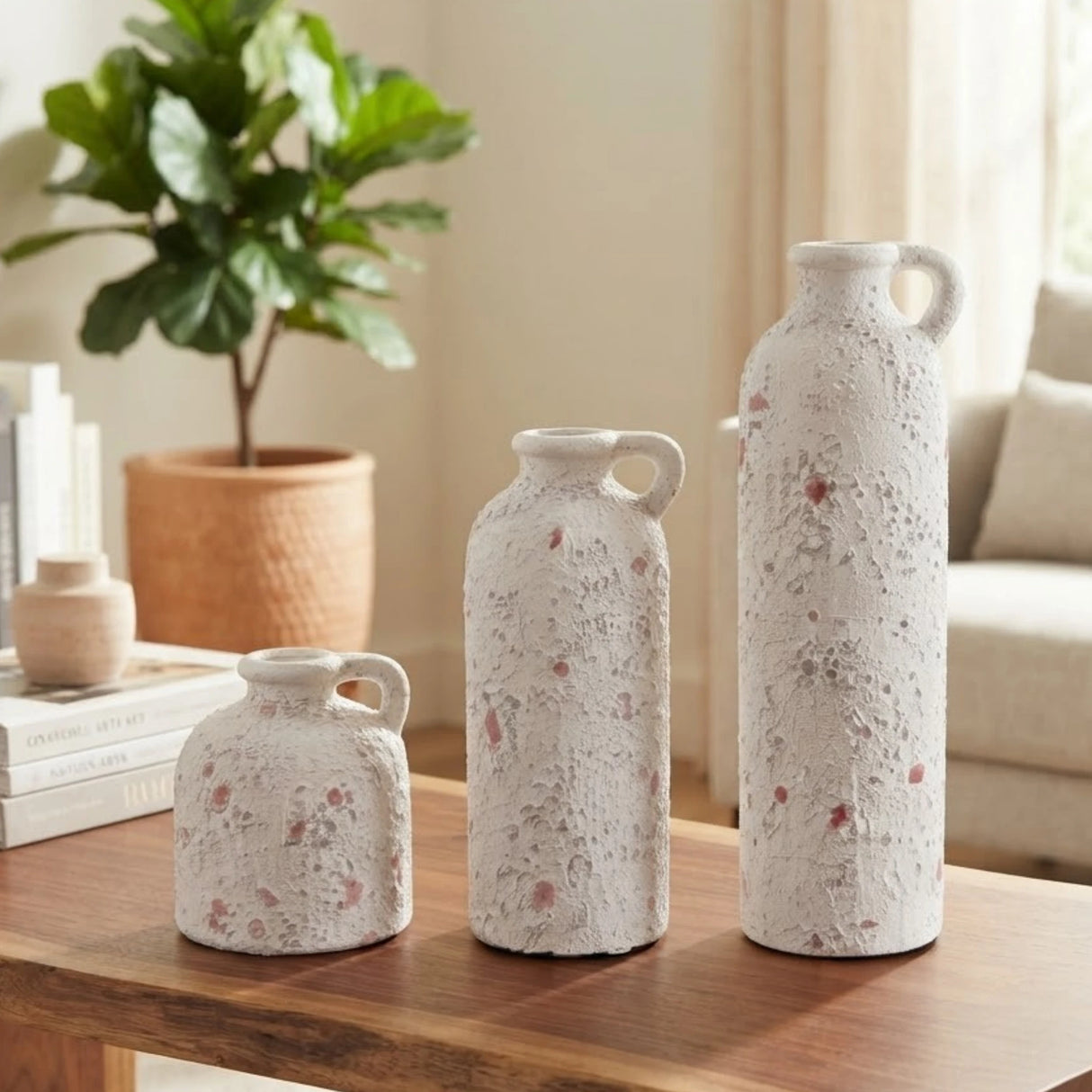 ceramic vase textured white 3pc china