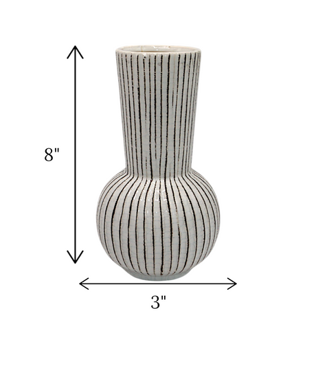 ceramic vase white with brown lining china "8x3"