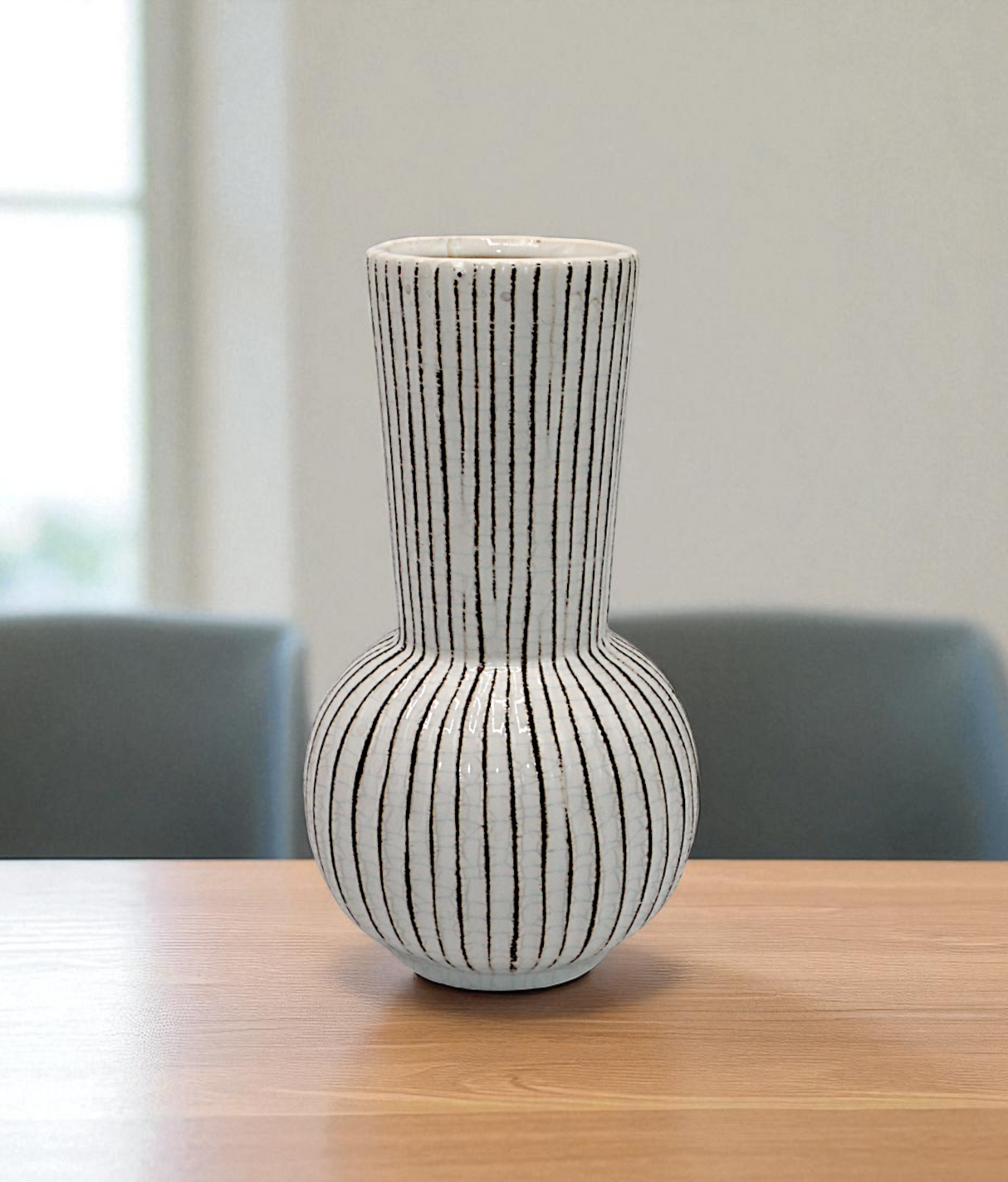 ceramic vase white with brown lining china "8x3"