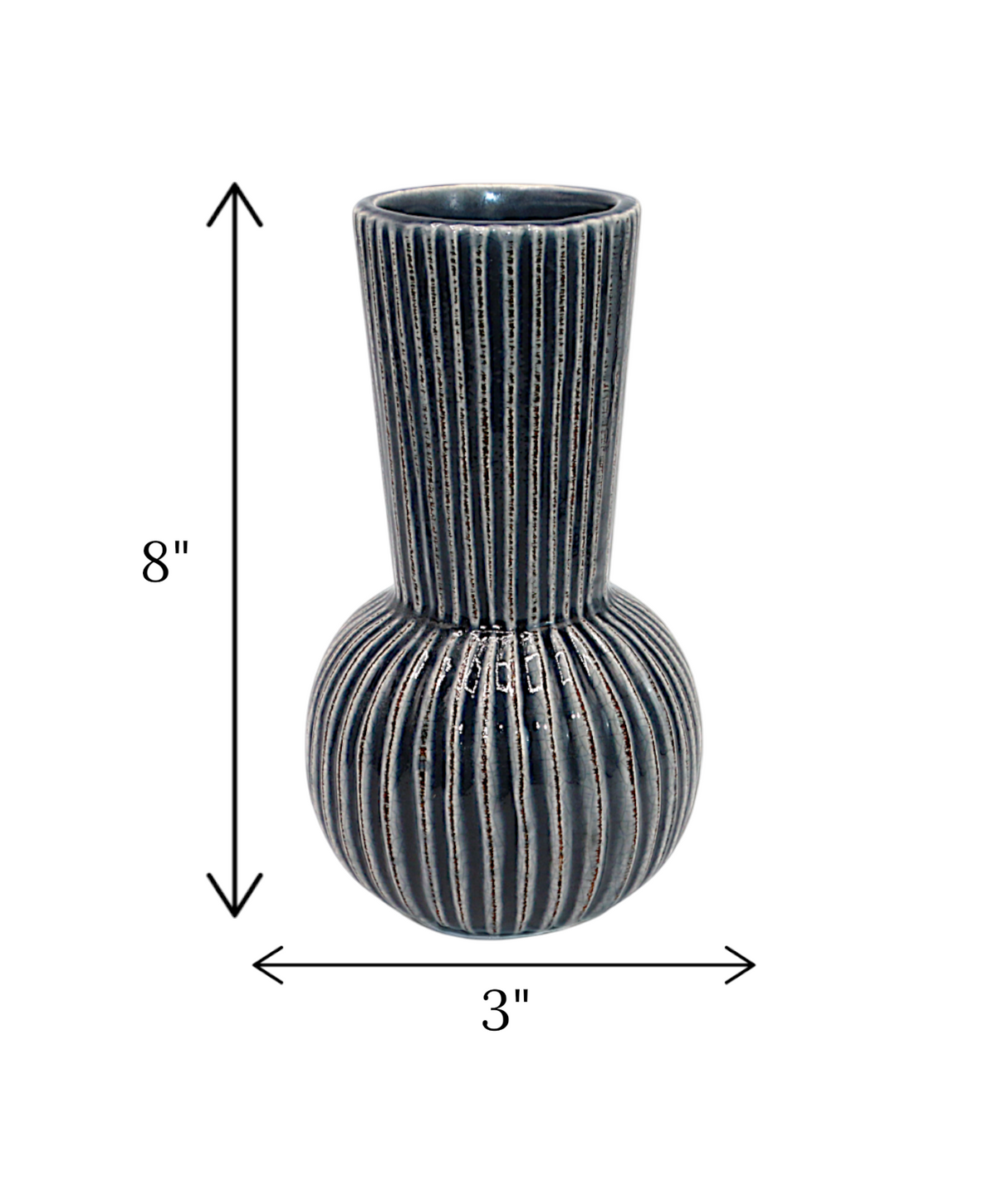 ceramic vase gray with brown lining china "8x3'