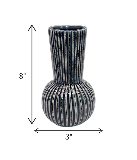 ceramic vase gray with brown lining china "8x3'