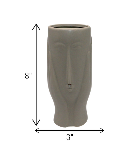 face vase long light grey china "8x3"