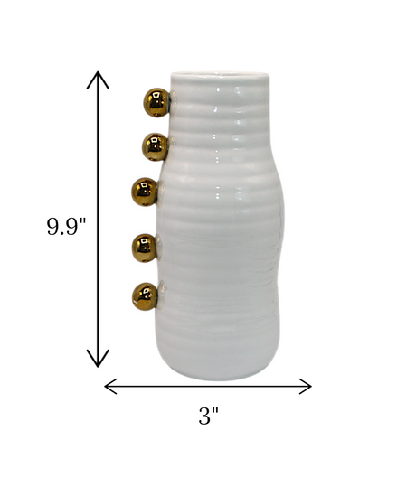 ceramic vase white with golden dots china "9.9x3"
