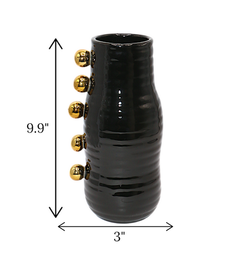 ceramic vase black with golden dots china "9.9x3"
