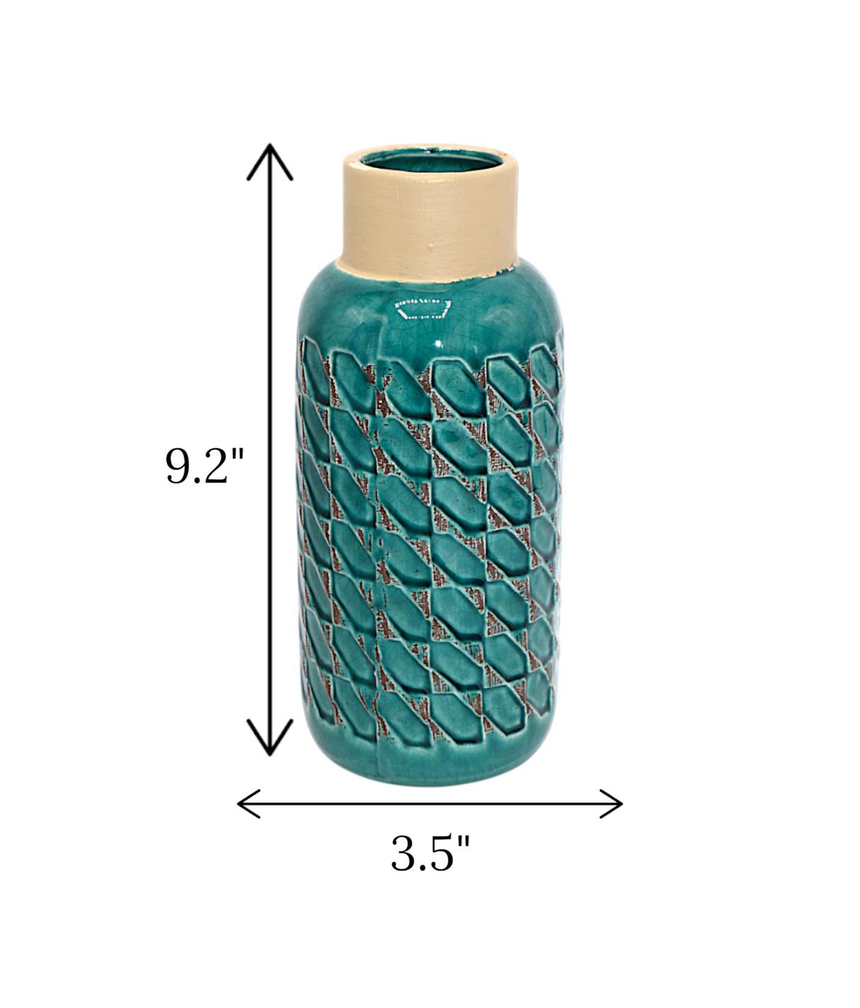 ceramic vase textured green china "9.2x3.5"