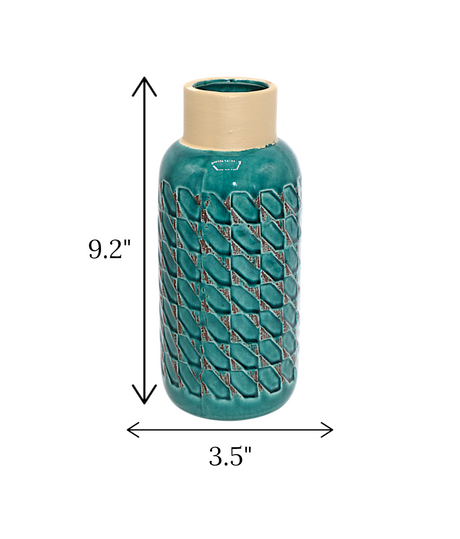 ceramic vase textured green china "9.2x3.5"