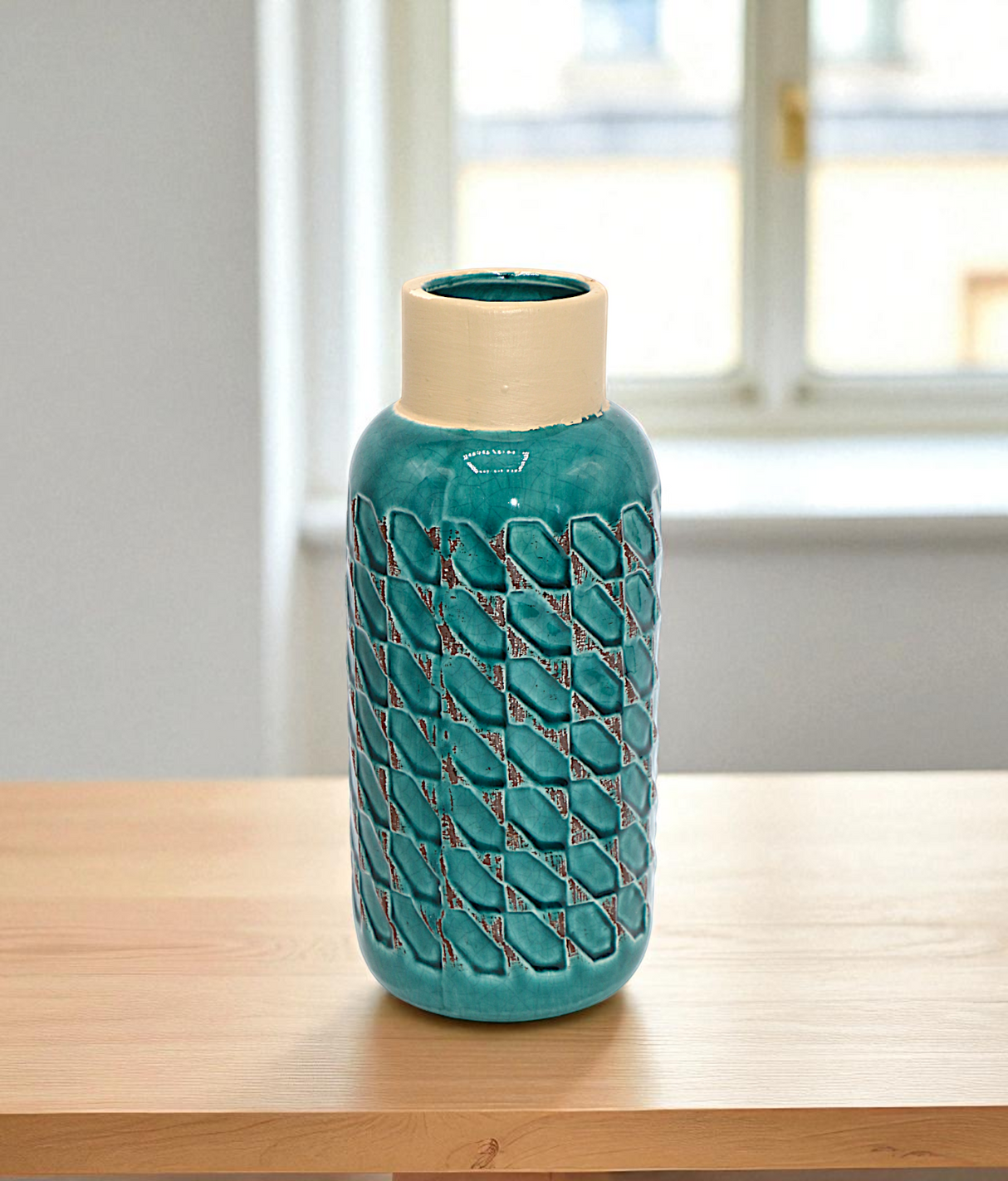 ceramic vase textured green china "9.2x3.5"