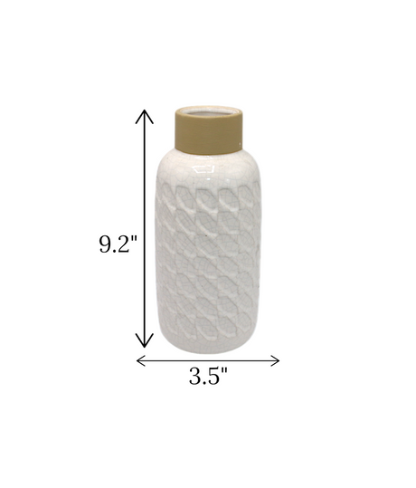 ceramic vase textured white china "9.2x3.5"