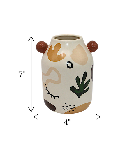 ceramic vase off white with art china "7x4"