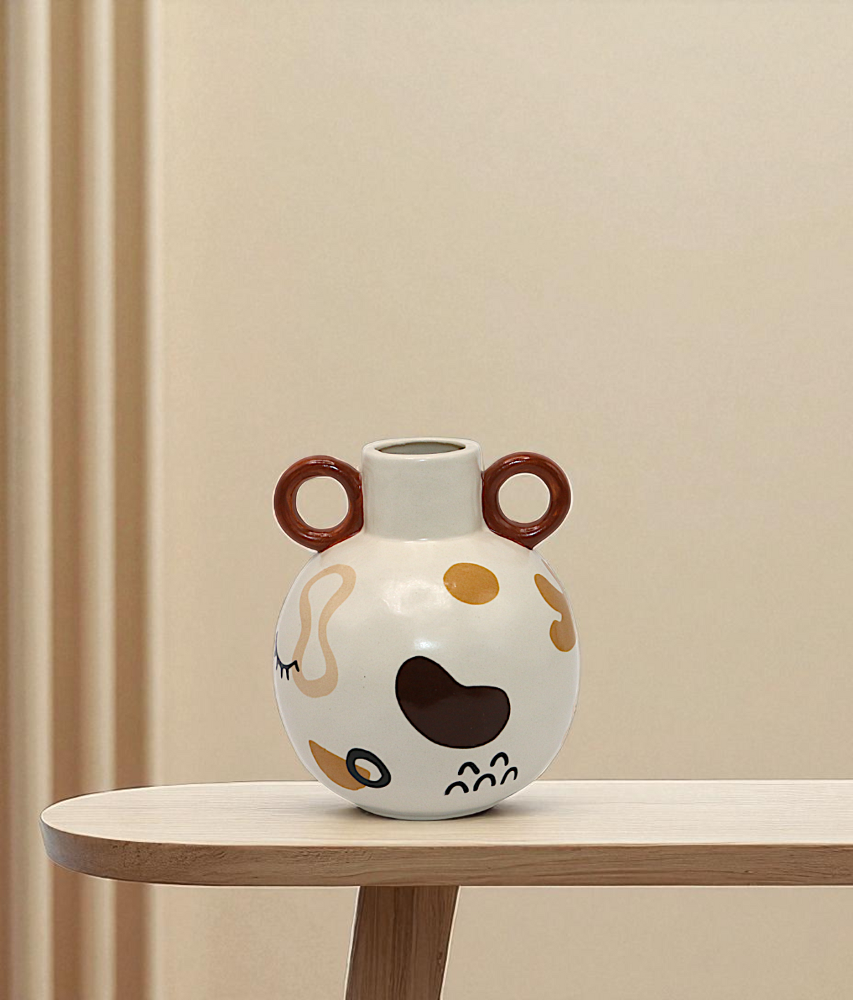ceramic vase off white with art china "6x3"