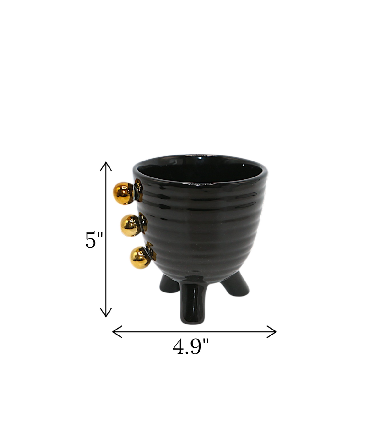 ceramic vase black with golden dots china "5x4.9"