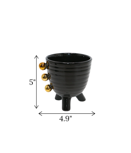 ceramic vase black with golden dots china "5x4.9"