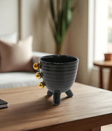 ceramic vase black with golden dots china "5x4.9"
