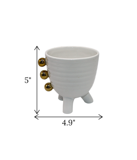 ceramic vase white with golden dots china "5x4.9"
