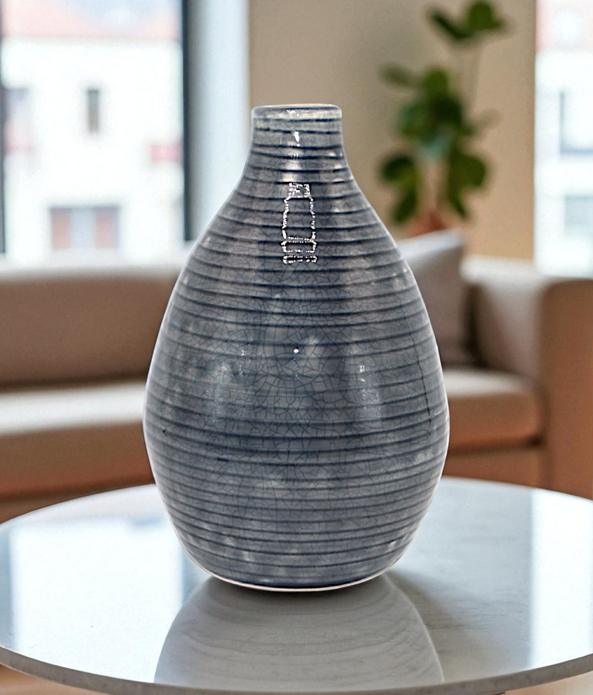 ceramic vase blue surahi china "8x3"